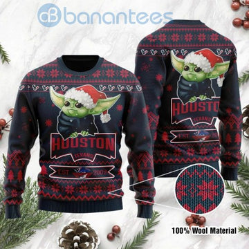 Houston Texans Cute Baby Yoda Grogu Ugly Christmas 3D Sweater