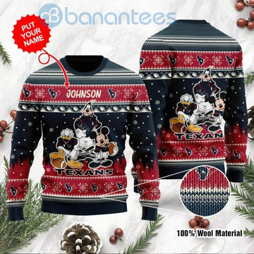 Houston Texans Disney Donald Duck Mickey Mouse Goofy Custom Name Christmas 3D Sweater
