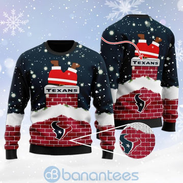 Houston Texans Football Team Logo Symbol Santa Claus Custom Name Christmas 3D Sweater