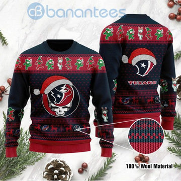 Houston Texans Grateful Dead SKull And Bears Custom Name Uglu Christmas 3D Sweater
