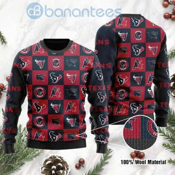Houston Texans Logo Checkered Flannel Design Ugly Christmas 3D Sweater