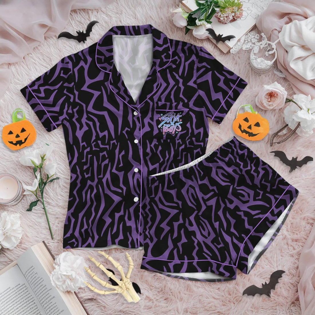 Kpop Demon Hunters Pajamas Set with Pocket, Huntrix Short Pajamas, Kpop Idol Group Shirt, Mira, Rumi, Joy, Fan Gift