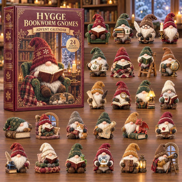 Hygge Bookworm Gnomes Advent Calendar 2026 - 24-Day Countdown, Acrylic Charms
