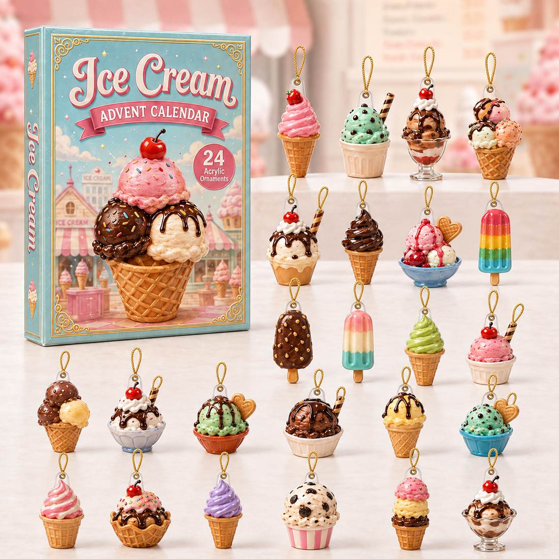 Ice Cream Sweet Treat Advent Calendar 2026 24 Day Festive Countdown Acrylic Charms Blind Box Gift For Dessert Lovers