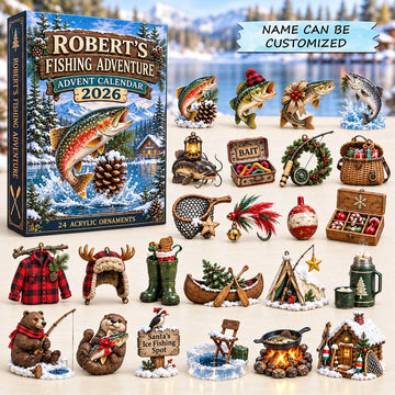 Ice Fishing Trout Cabin Advent Calendar 2026 - 24-Day Countdown, Acrylic Charms