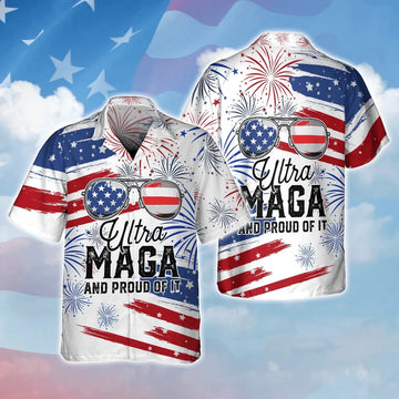 Independence Day Aloha Hawaiian Shirts For Summer, Ultra Maga And Proud Of It, USA Happy 4Th Of July Apparel Aloha Hawaiian Shirt For Men Women