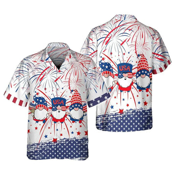 Independence Day Gnome Aloha Hawaiian Shirts For Summer, USA Fourth Of July Aloha Hawaiian Shirt For Men Women, Best 4th Of July Gift For Patriotic
