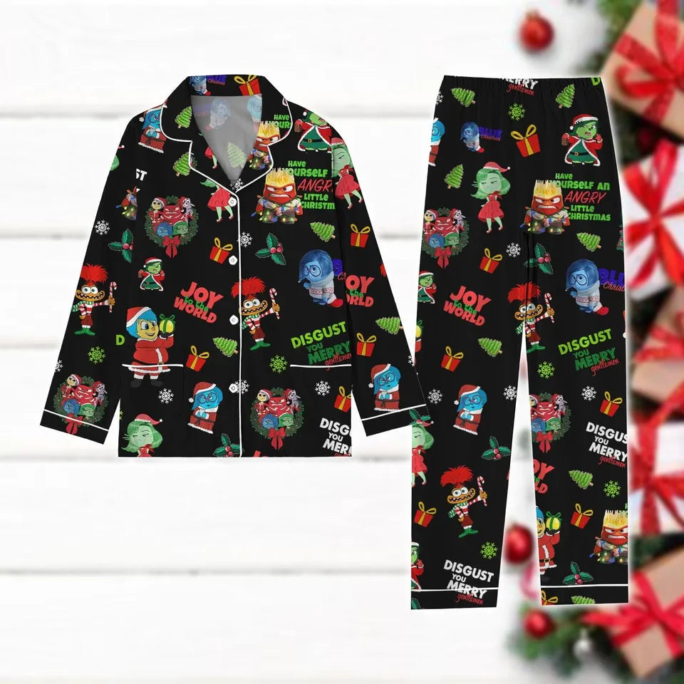 Inside Out 2 Christmas Pajamas Set, Pixar Emotional Holiday Pajamas, Disney Sadness Anger Anxiety Disgust Pajamas, Matching Pajamas Set