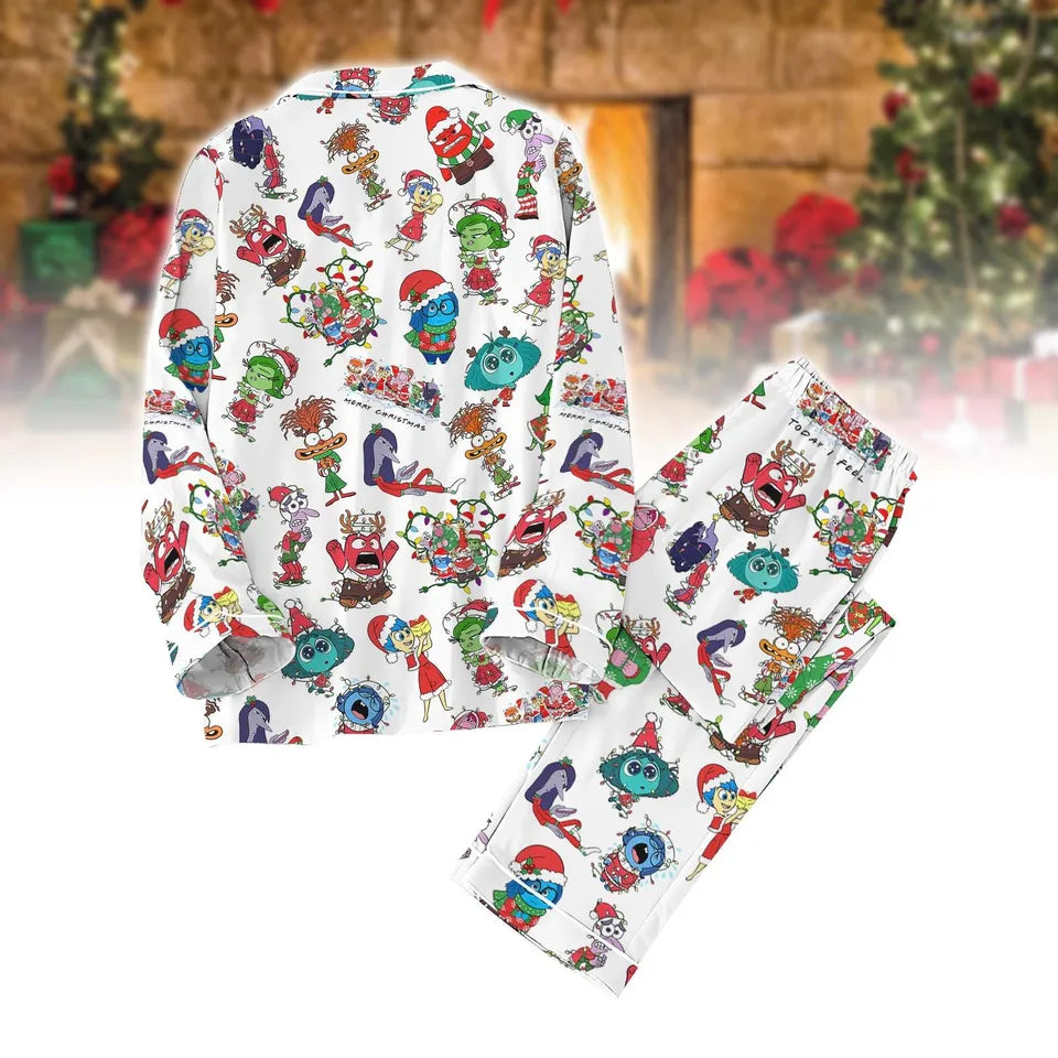 Inside Out 2 Christmas Pajamas Set, Reindeer Joy Anxiety Anger Sadness Ennui Pj Set, Disney Family Pajamas, Movie All Emotions Pajamas