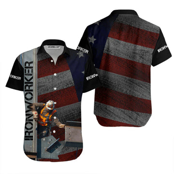Iron Worker American Flag Red And Gray Aloha Hawaiian Shirts For Men Women, 4th Of July Gift For Summer, Friend, Family, Independence Day
