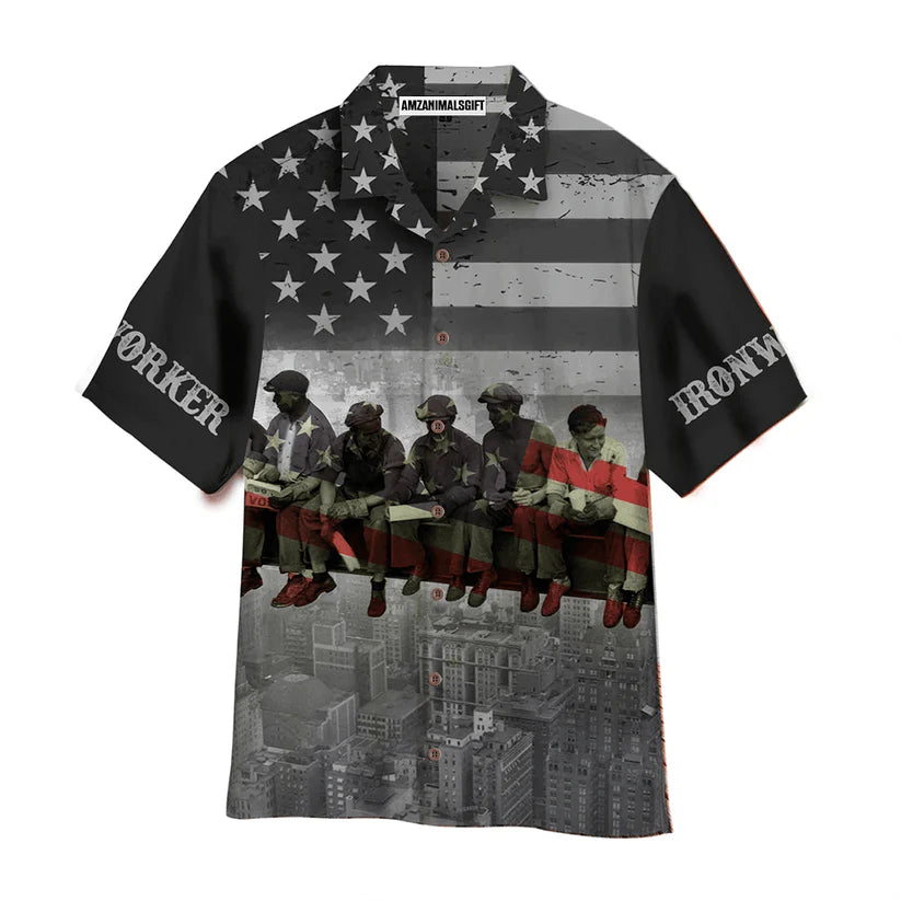 Ironworker American Flag Aloha Hawaiian Shirts For Men Women, 4th July Gift For Summer, Friend, Family, Patriot, Independence Day, Ironworker Lovers