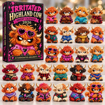 Irritated Highland Cow Advent Calendar 2026 - 24-Day Countdown, Acrylic Charms