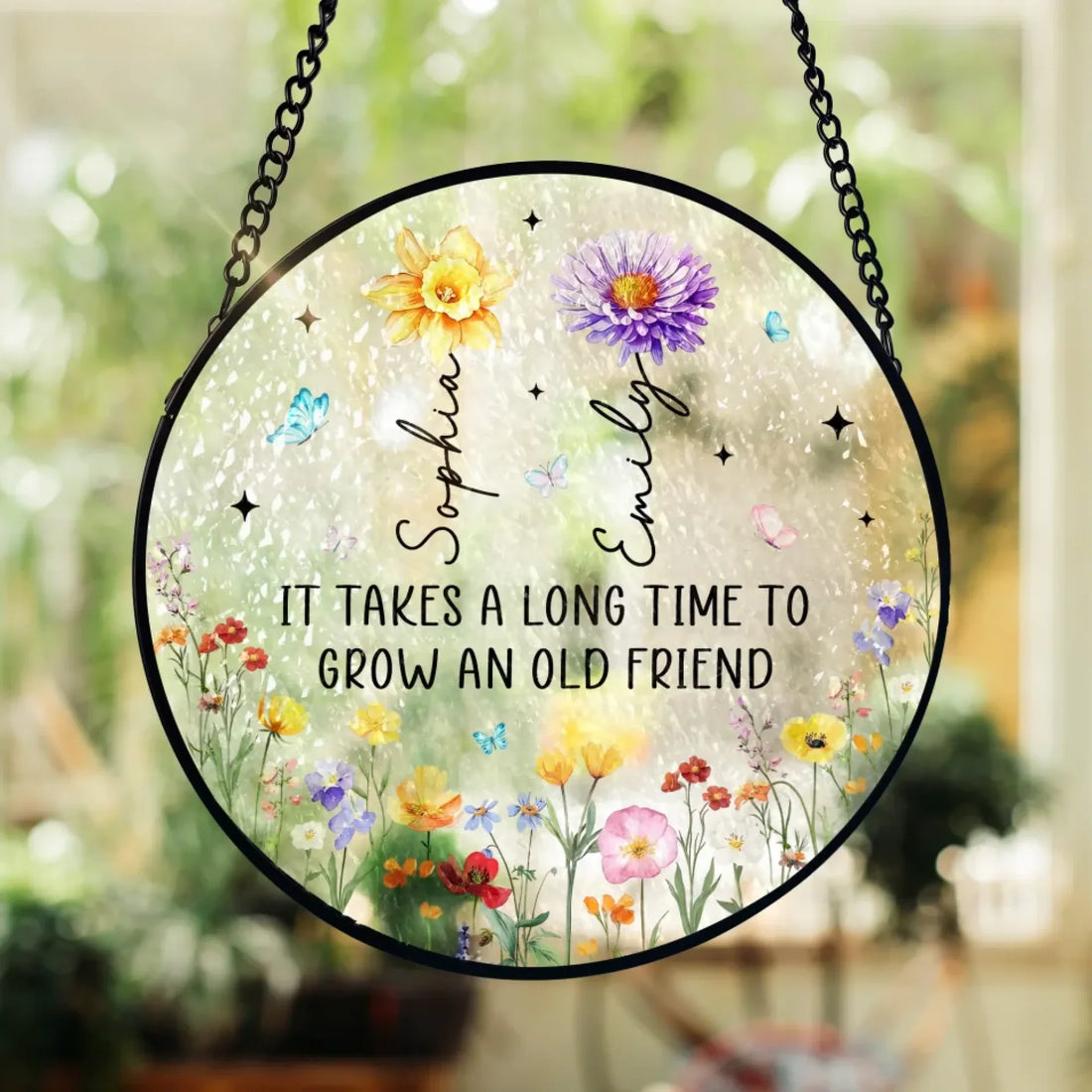 It Takes A Long Time To Grow An Old Friend Personalized Window Stained Glass Gift For Friend Soul Sisters
