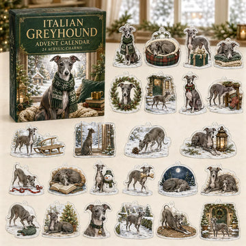Italian Greyhound Winter Advent Calendar 2026 - 24-Day Countdown, Acrylic Charms