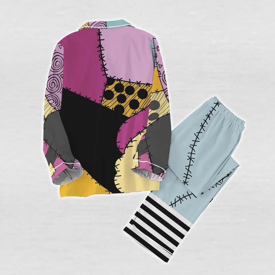 Jack And Sally Pajamas Set, Halloween Patchwork Women Pajamas, Nightmare Before Christmas Sleepwear, Disney Spooky 2025 Long Family Pjs