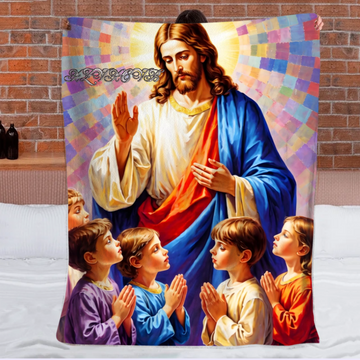 Jesus Praying With Kids Customized Blanket - Personalized Name – Meaningful Faith Gift