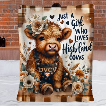 Just A Girl Who Loves Highland Cows Custom Blanket – Personalized Name – Gift for Girls, Highland Cows Lovers