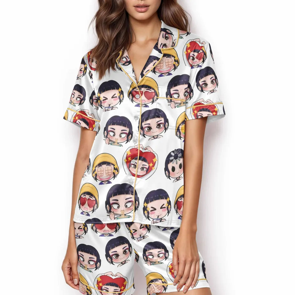 K-Pop Demon Hunters Zoey Pajamas Set with Pocket, Short Sleeve Sleepwear for Kpop Fans