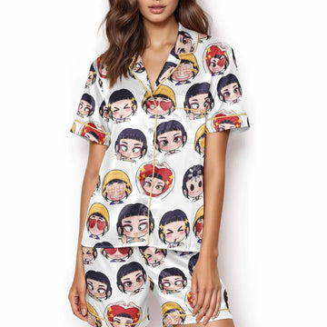 K-Pop Demon Hunters Zoey Pajamas Set with Pocket, Short Sleeve Sleepwear for Kpop Fans