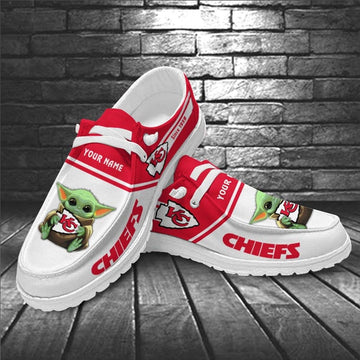 Kansas City Chiefs Hey Dude Shoes, Baby yoda Shoes, Grogu, NFL Shoes - Ingenious Gifts Your Whole Family