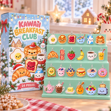 Kawaii Breakfast Advent Calendar With 24 Acrylic Charms Cute Food 2D Christmas Ornaments Mini Hanging Charm Set Christmas Countdown Gift For Kids