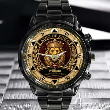 King Of Kings Lion Watch Personalized Name Bible Verse Watch Christian Gift For Faithful Men