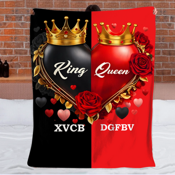 King & Queen Heart-Shaped Customized Blanket - Personalized Name - Gift For HimHer, Couples