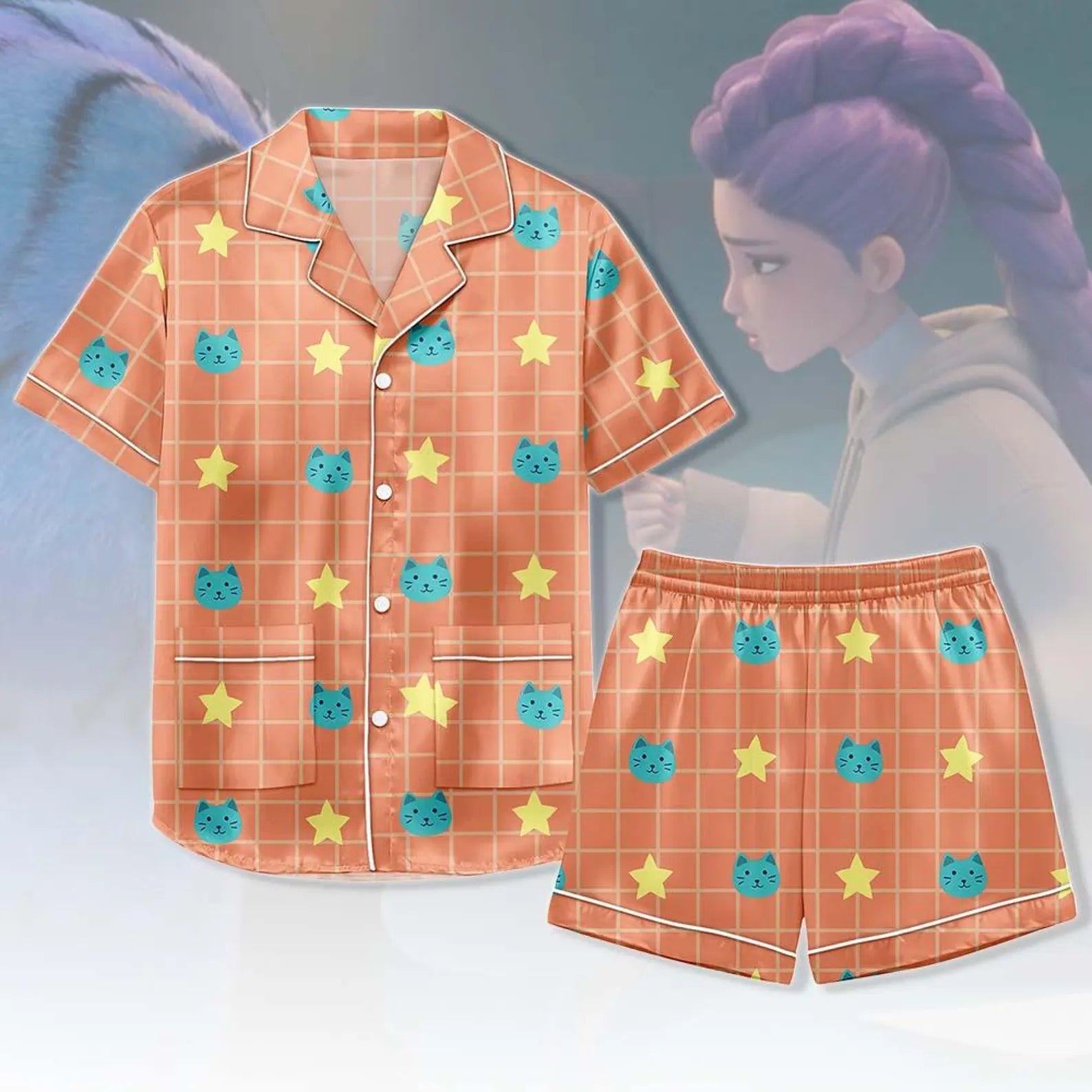 Kpop Demon Hunters Rumi Cat Pajamas Set, Demon Hunters Huntrix Costume Set, Rumi Inspired Cosplay Sleepwear Set, Women Pajamas