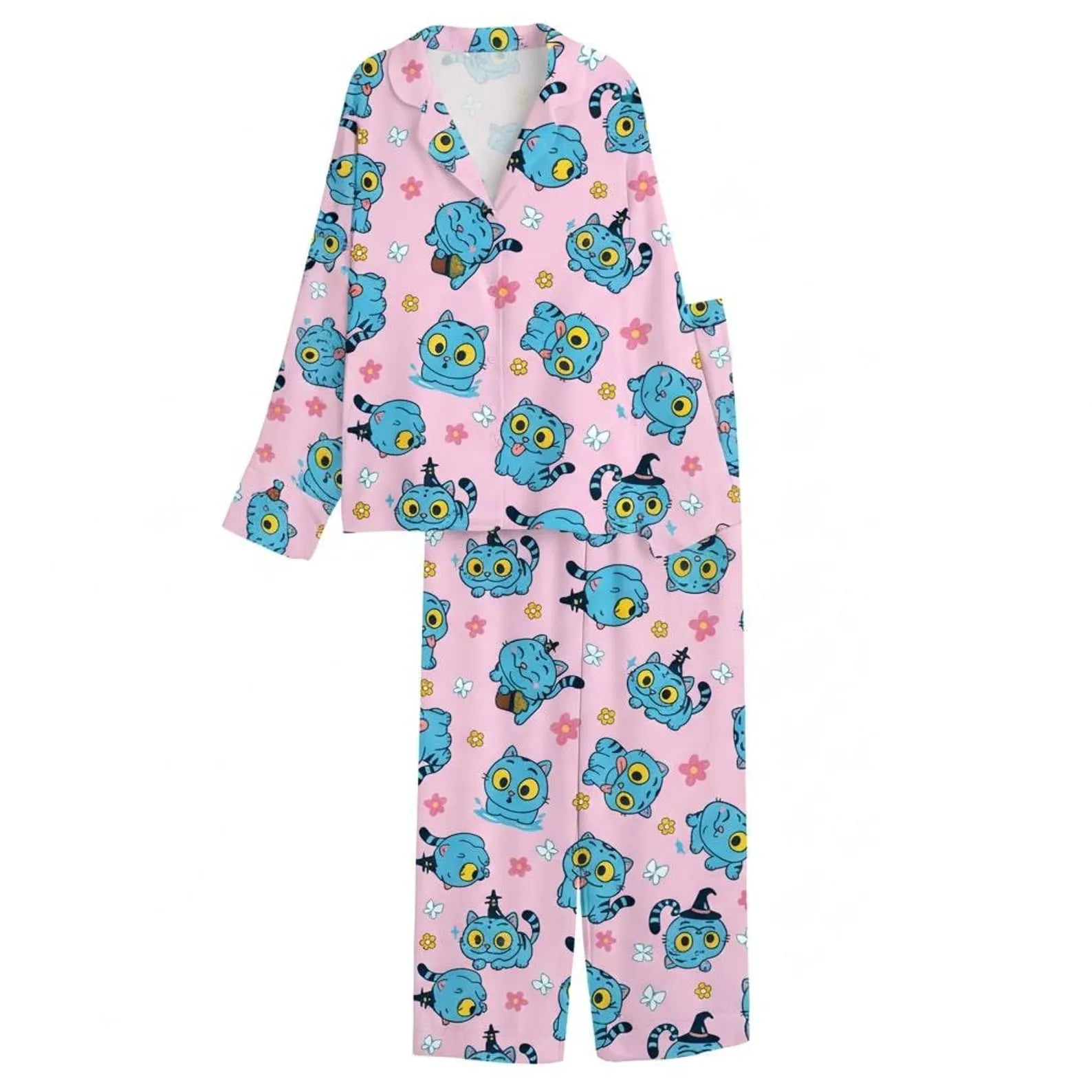 Kpop Demon Hunters Tiger Satin Pajamas Set, Derpy the Tiger Demon Hunter, Huntrix Pajamas, Demon Hunter Merch Pajamas - Gift for Fans