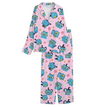 Kpop Demon Hunters Tiger Satin Pajamas Set, Derpy the Tiger Demon Hunter, Huntrix Pajamas, Demon Hunter Merch Pajamas - Gift for Fans