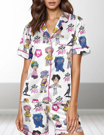 Kpop Saja Boys Pajamas Set with Pocket, Demon Hunters Women Pajamas, Kpop Huntrix Pin, Fan Gift