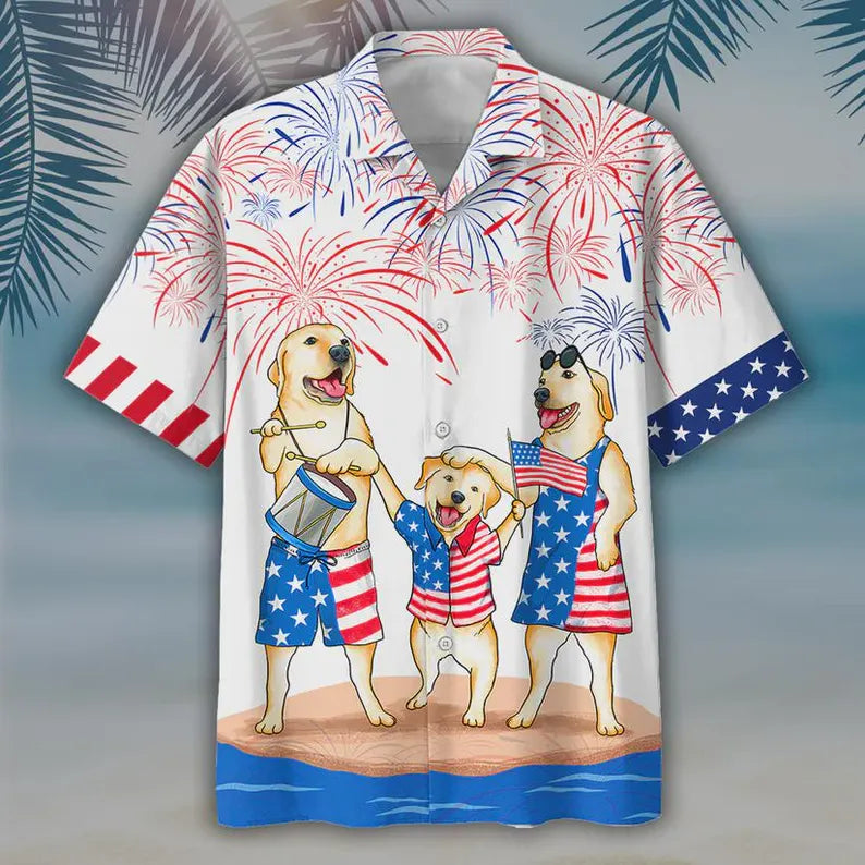 Labrador Family Hawaiian Shirt, Independence Is Coming, USA Patriotic Hawaiian Shirt, 4th of July Shirt, Dog Lover Gift