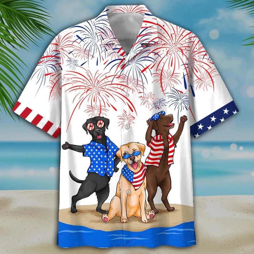 Labrador Retriever Aloha Hawaiian Shirts For Summer, Happy Independence Day Hawaiian Shirt For Men Women, Gift For Dog Lovers, Fourth Of July Holiday