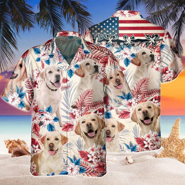 Labrador Retriever Aloha Hawaiian Shirts For Summer, Labrador Independence Day USA Flag Hawaiian Shirt For Men Women, 4th of July Gift For Dog Lovers
