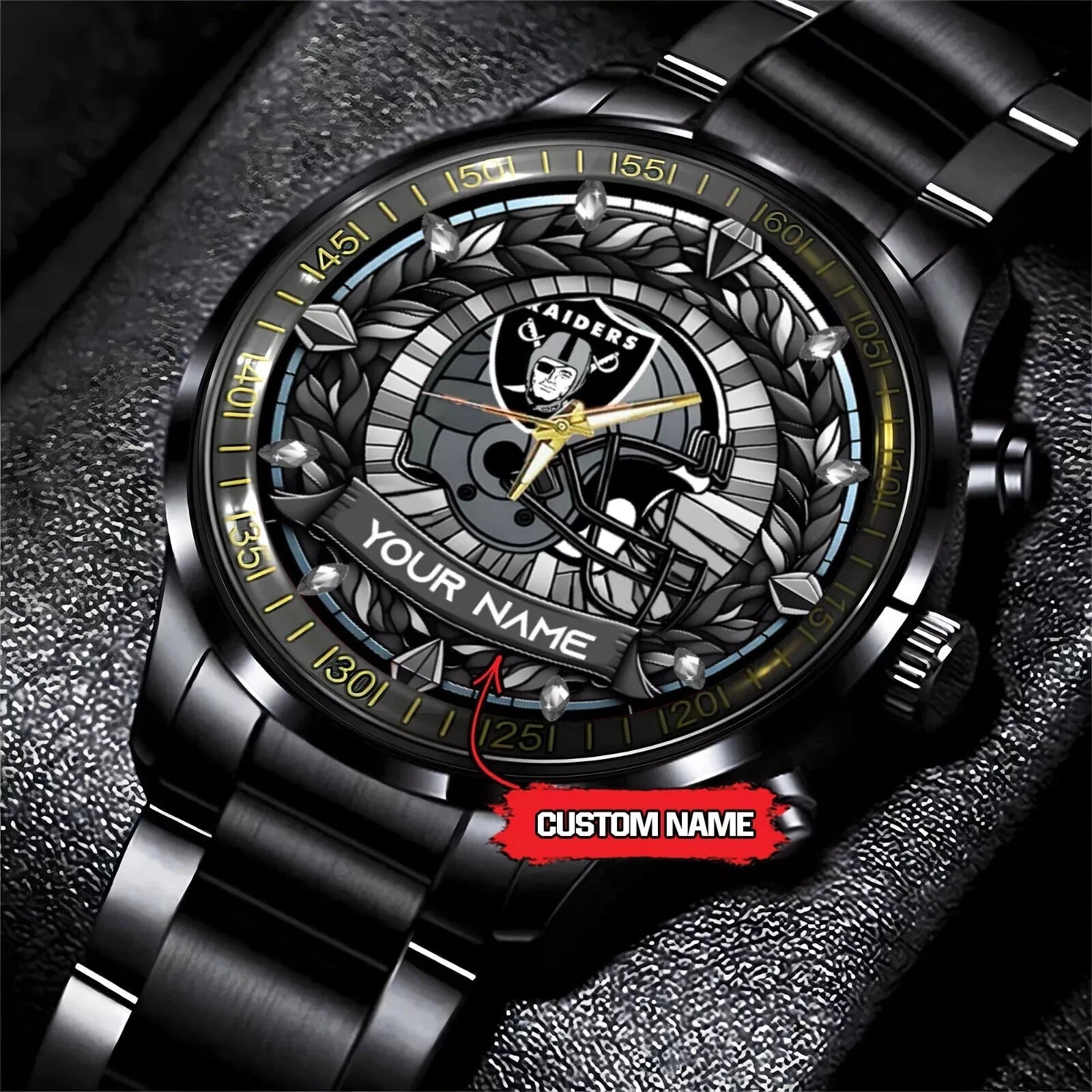 Las Vegas Raiders NFL Personalized Black Stainless Steel Watch Gift For Fan