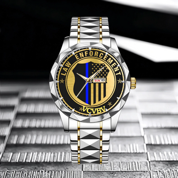 Law Enforcement US Police Blue Line - Personalized Name & ID Watch