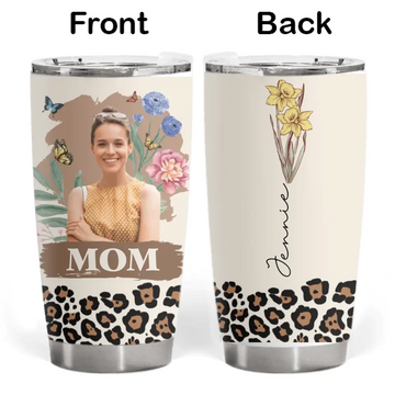 Leopard Vintage Birth Month Flowers Personalized Tumbler Gift For Mom