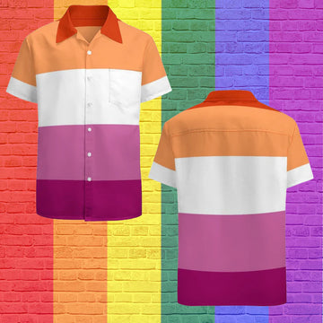 Lesbian Pride Flag Lgbtq Hawaiian Vintage Shirt Mens Button Down Plus Size Tropical Hawaii Beach Shirts HO4595