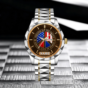 Life In Peace Sign American Flag Customized Watch – Personalized Name - Gift For Dad