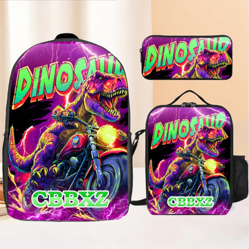 Lightning Dinosaur Riding Motorcycle Custom Backpack - Go-To-School Season Gift