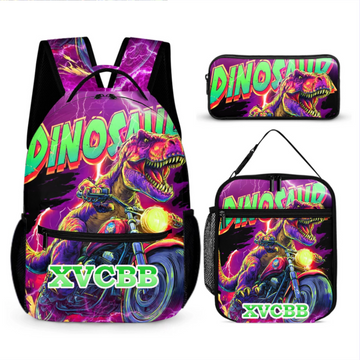 Lightning Dinosaur Riding Motorcycle Custom Backpack - Go-To-School Season Gift