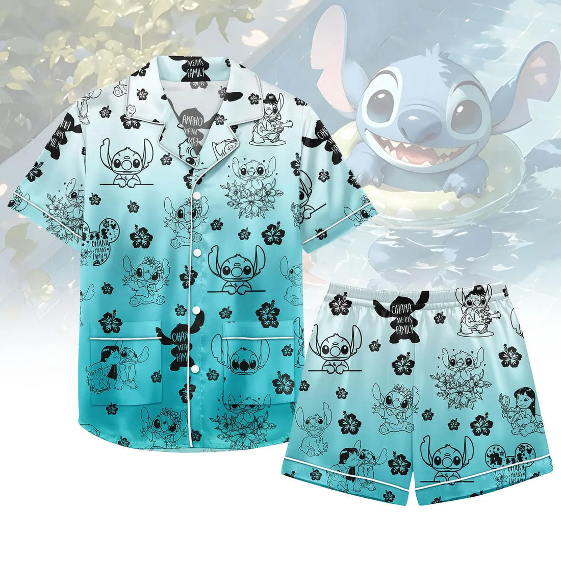 Lilo And Stitch Satin Pajamas, Disney Stitch Pajamas Short Set, Disneyworld Women Pajamas, Ohana Means Family Pjs, Gift For Her
