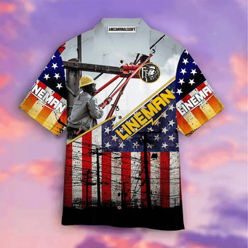 Lineman American Flag Patriotic Aloha Hawaiian Shirts For Men Women, 4th July Gift For Summer, Friend, Family, Independence Day, Lineman Lovers
