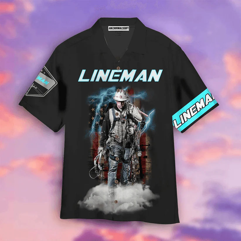 Lineman American Flag Patriotic Cool Aloha Hawaiian Shirts For Men Women, 4th Of July Gift For Summer, Friend, Family, Independence Day, Lineman Lover