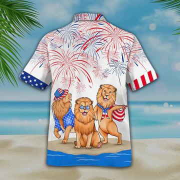 Lion Aloha Hawaiian Shirts For Summer, Happy US Independence Day Funny Aloha Hawaiian Shirt For Men Women, 4th of July Gift For Patriotic, Lion Lovers