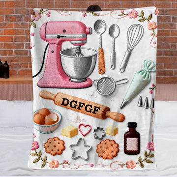 Love Baking Customized Blanket - Personalized Name - Gift For Baking Lovers