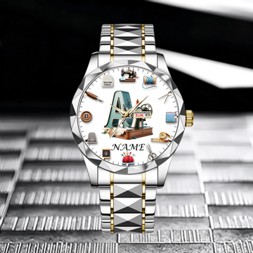 🧵Love Sewing Customized Watch - Personalized Initial and Name - Gift for Sewing Enthusiast, Mom, Grandma