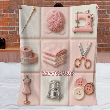 Love Sewing Pink Customized Blanket - Personalized Name - Gift For Her, Sewing Lovers0001