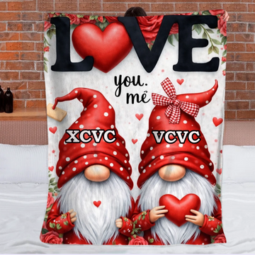 Love You & Me Gnomes Customized Blanket - Personalized Name - Cozy Gift For Couples, Him_Her0001