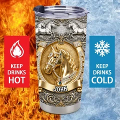 Luxury Horse Thermos Cup - Personalized Name Tumbler - Elegant Gift For Horse Lovers